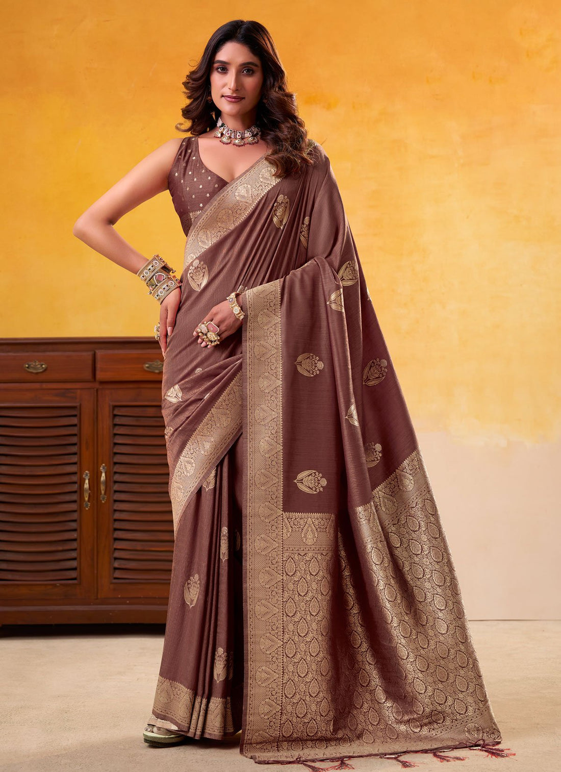 Coffee Brown Pure Soft Dhatu Silk Handloom Tussar Silk Saree 
