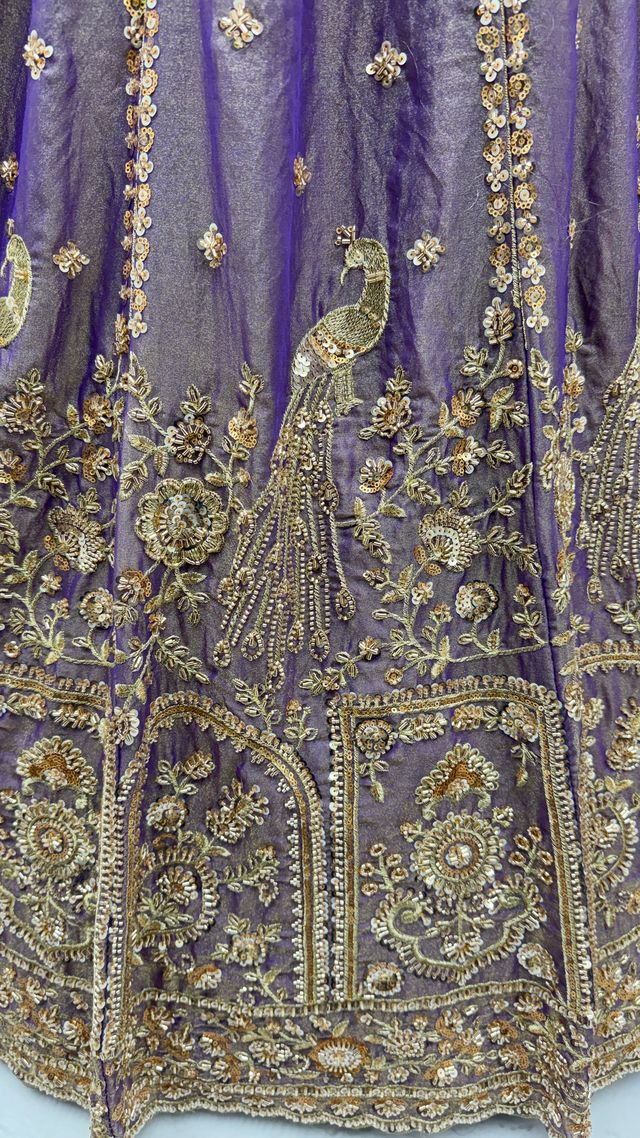 Orchid Pure Soft Heavy Fendi Orgenza Sequins Embroidery Work Bridal Lehenga 