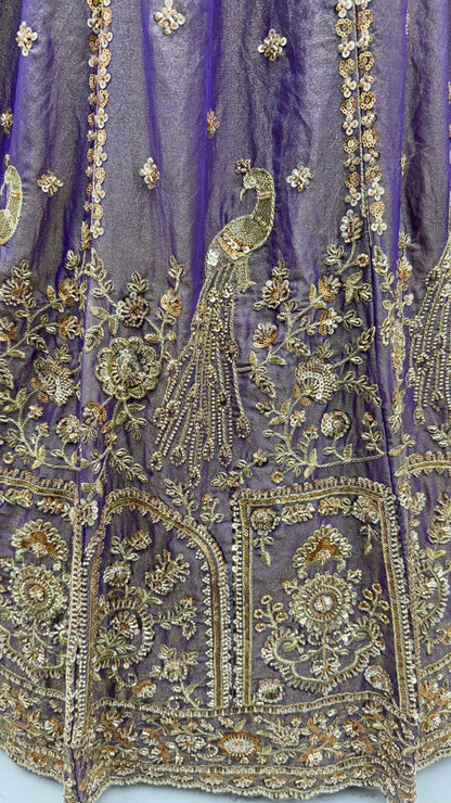 Orchid Pure Soft Heavy Fendi Orgenza Sequins Embroidery Work Bridal Lehenga 