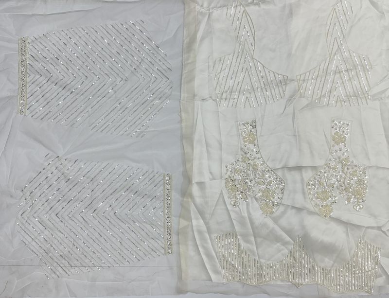 White Pure Heavy Net Motif Handwork Zari Sequins Work Bridal Lehenga Choli