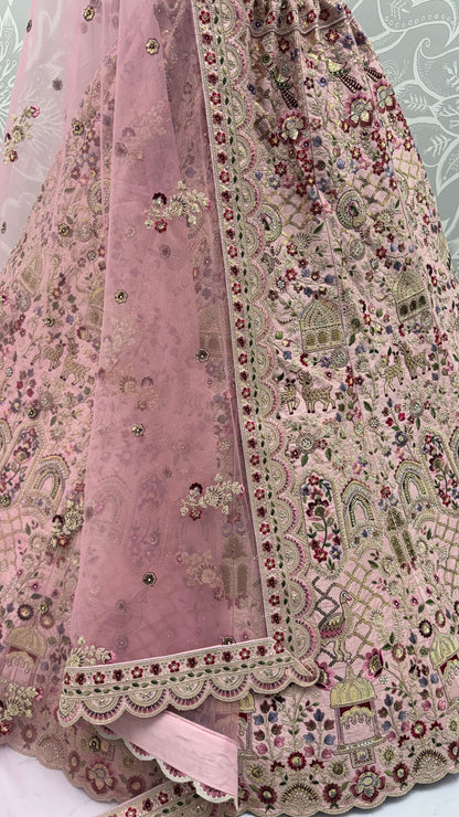 Pink Pure Soft Gadhwal Silk Heavy Embroidery Work Bridal Lehenga Choli