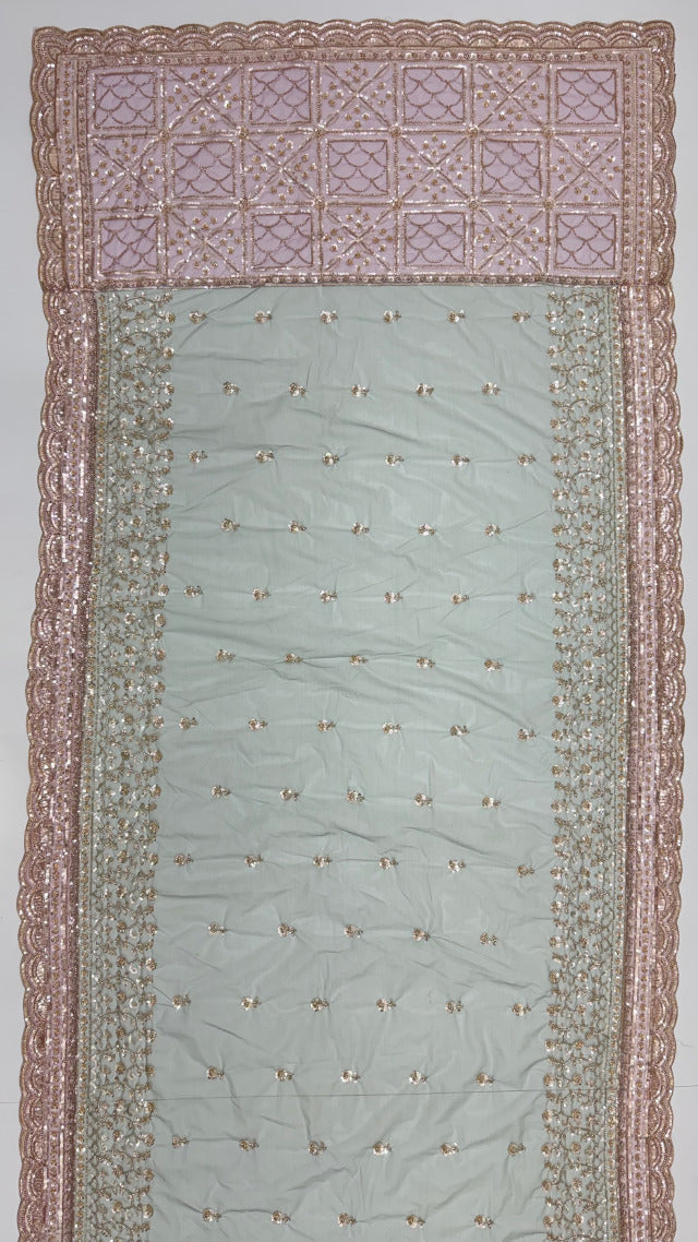 Green Pure Premium Net Handwork Kasti &amp; Motif Zari Metallic Sequins Work Wedding Saree