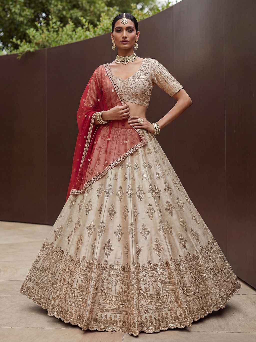 White Pure Soft Heavy Silk Sequins Embroidery Work Bridal Lehenga 