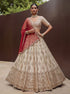 White Pure Soft Heavy Silk Sequins Embroidery Work Bridal Lehenga 