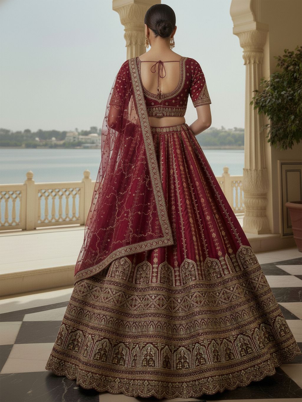 Raspberry Pure Soft Gadhwal Silk Heavy Embroidery Work Bridal Lehenga