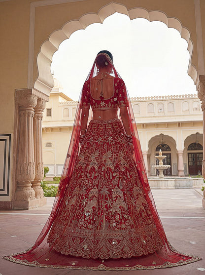 Red Pure Soft Silk Heavy Embroidery Work Bridal Lehenga 