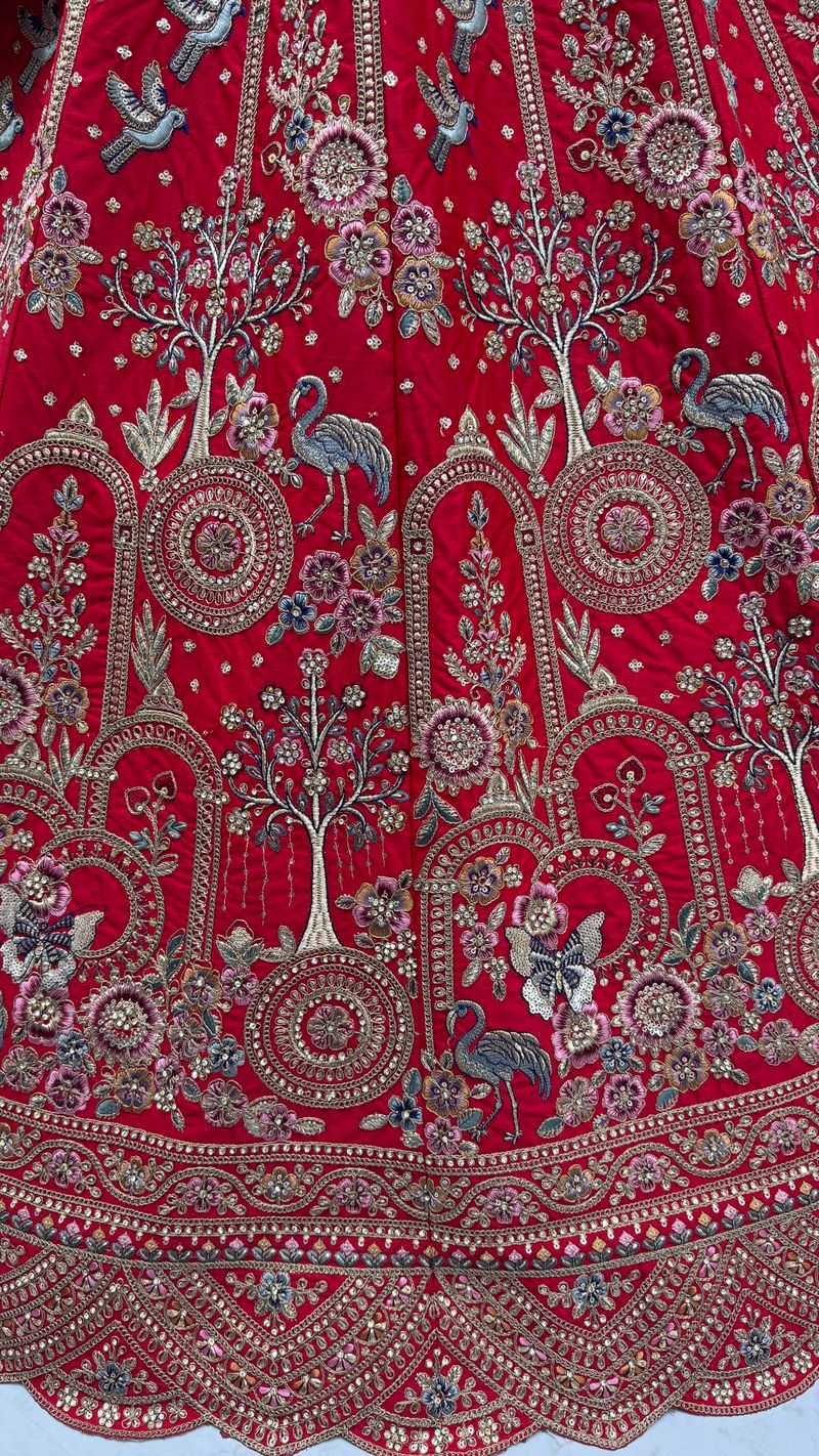 Red Pure Soft Silk Heavy Embroidery Work Bridal Lehenga 