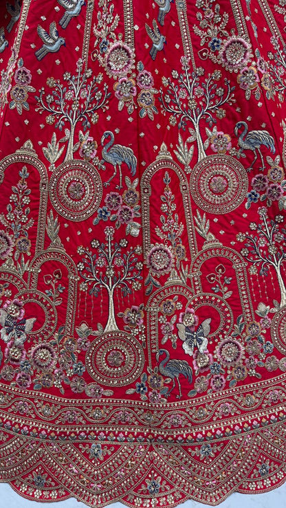 Red Pure Soft Silk Heavy Embroidery Work Bridal Lehenga 