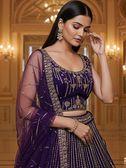 Violet Pure Soft Net Heavy Embroidery Work Bridal Lehenga Bridal Lehenga Anant Tex Exports Pvt.Ltd..