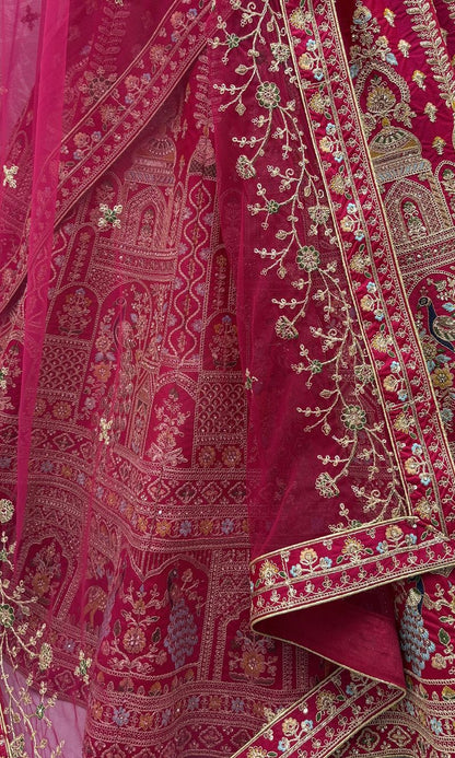 Rani Pink Pure Soft Silk Heavy Embroidery Work Bridal Lehenga 