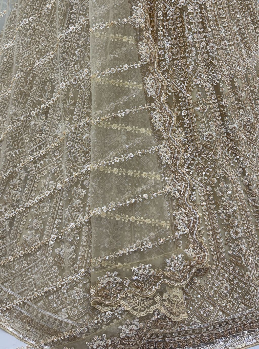 Golden Pure Soft Net Heavy Embroidery Work Bridal Lehenga ##color## Bridal Lehenga with premium fabric and embroidery