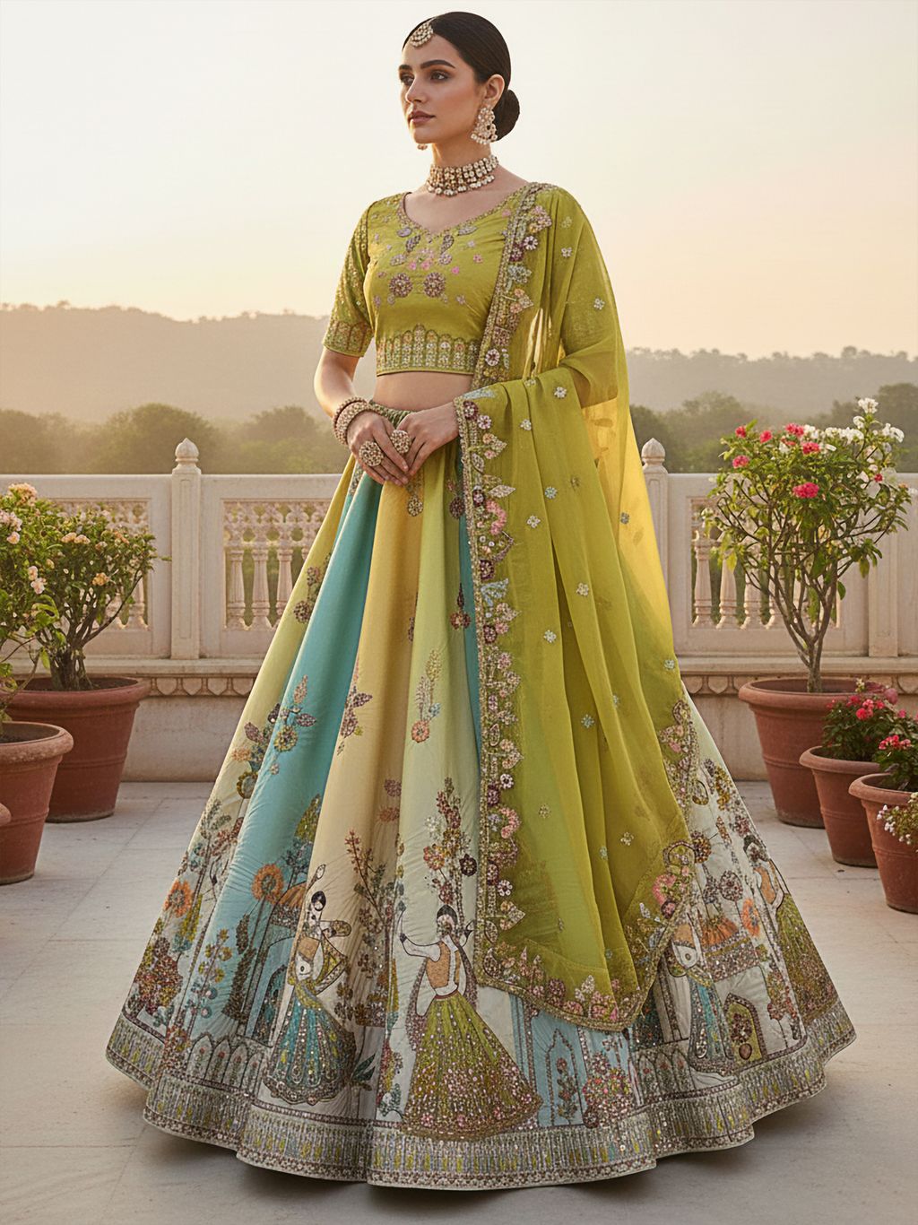 Multi Pista Pure Soft Silk Premium Bridal Lehenga Choli