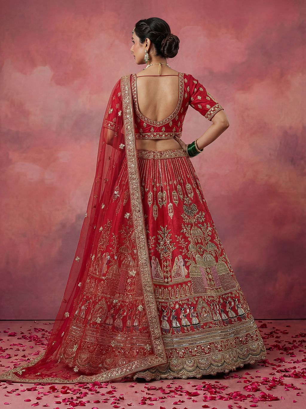 Red Pure Soft Gadwal Silk Heavy Embroidery Work Bridal Lehenga 