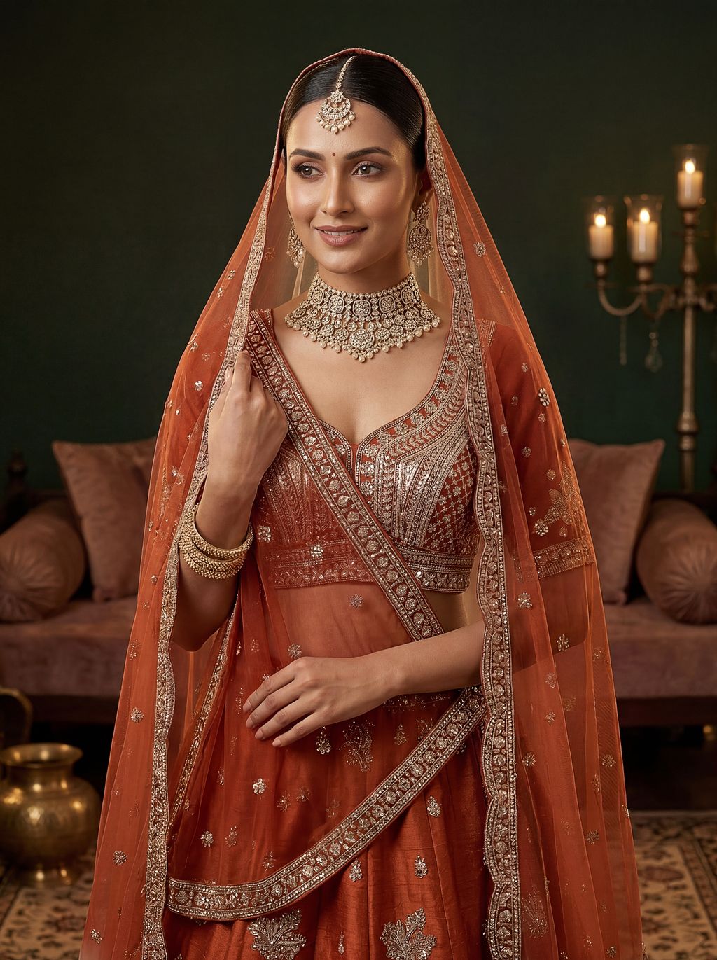 Orange Pure Soft Gadwal Silk Heavy Embroidery Work Bridal Lehenga Choli 