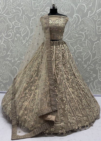 Golden Pure Soft Net Heavy Embroidery Work Bridal Lehenga Bridal Lehenga Anant Tex Exports Pvt.Ltd..