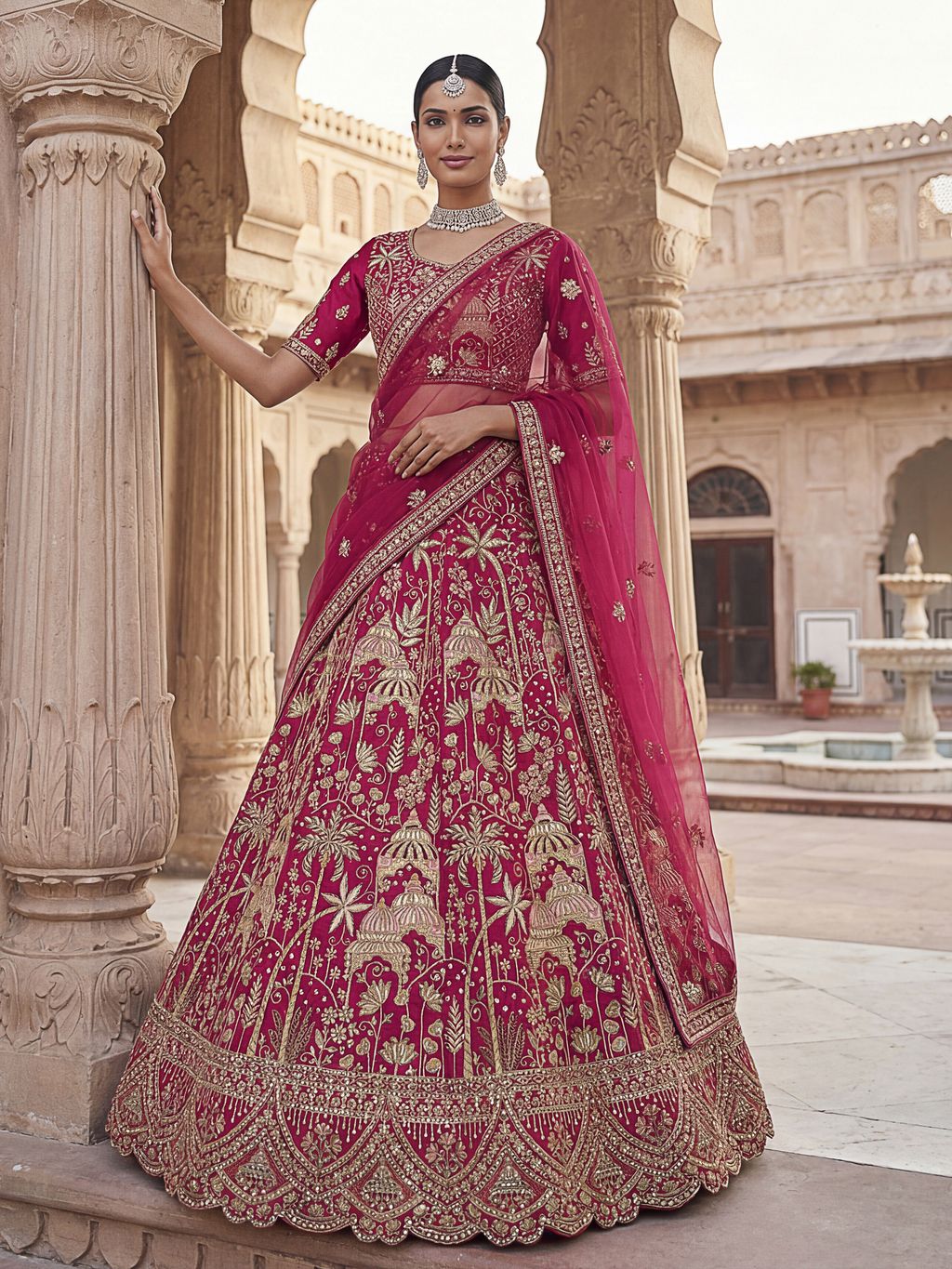 Rani Pink Pure Soft Silk Heavy Embroidery Work Bridal Lehenga 