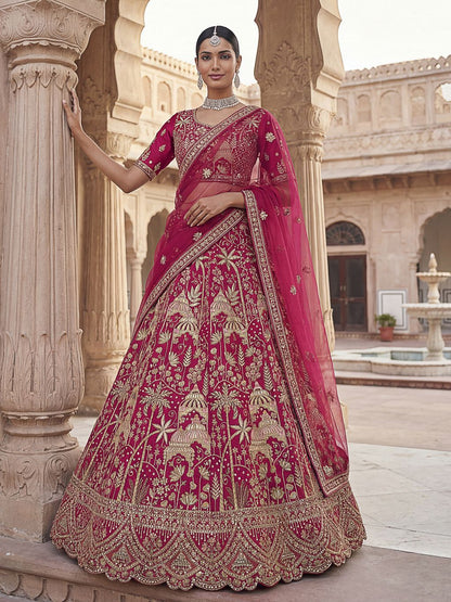 Rani Pink Pure Soft Silk Heavy Embroidery Work Bridal Lehenga 