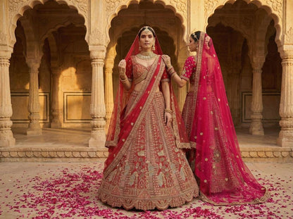 Pink Pure Soft Silk Heavy Embroidery Work Bridal Lehenga