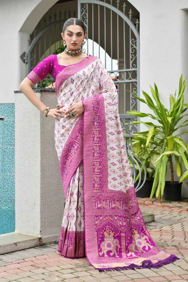 Magenta Pure Soft Banarasi Silk Patola Zari Woven Saree