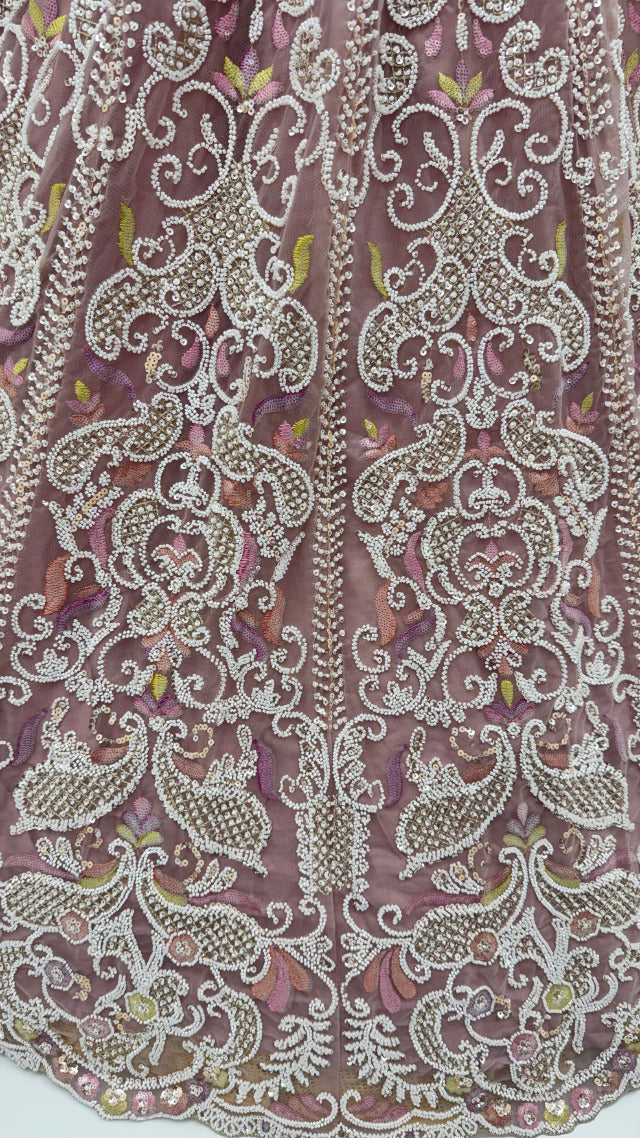 Lilac Pure Heavy Net Motif Handwork Zari Sequins Work Bridal Lehenga Choli