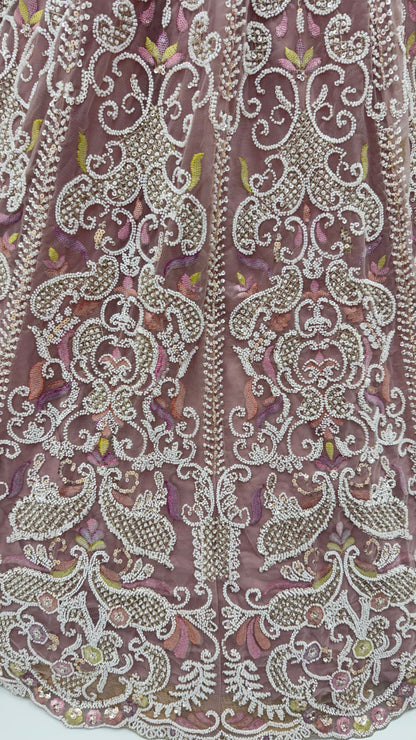 Lilac Pure Heavy Net Motif Handwork Zari Sequins Work Bridal Lehenga Choli