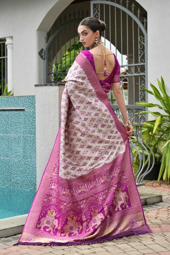 Magenta Pure Soft Banarasi Silk Patola Zari Woven Saree