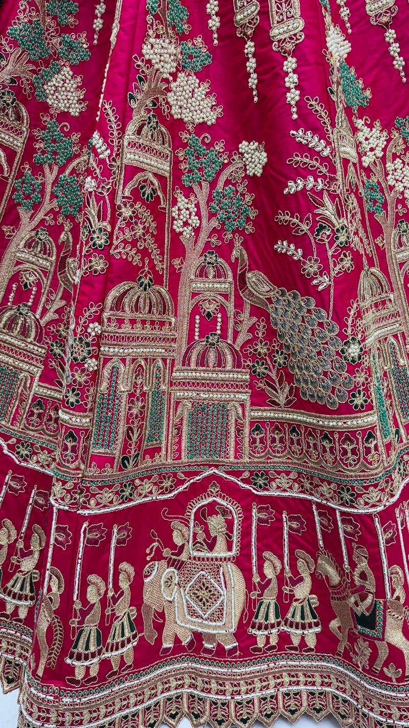 Rasberry Pink Pure Soft Silk Heavy Embroidery Work Bridal Lehenga