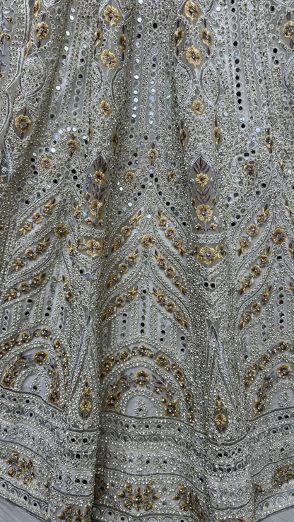 White Pure Soft Net Heavy Embroidery Work Bridal Lehenga 