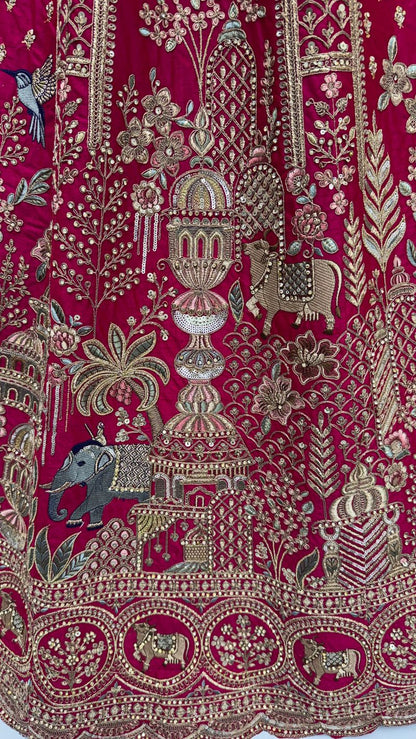 Rani Pink Pure Soft Gadwal Silk Heavy Embroidery Work Bridal Lehenga 