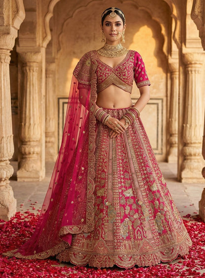 Pink Pure Soft Silk Heavy Embroidery Work Bridal Lehenga