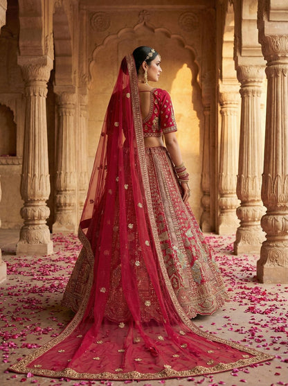Pink Pure Soft Silk Heavy Embroidery Work Bridal Lehenga