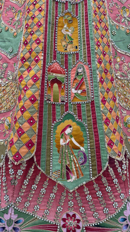 Multi Colour Pure Slub Silk Premium Dori Embroidery Sequins &amp; Diamond Work Bridal Lehenga Choli