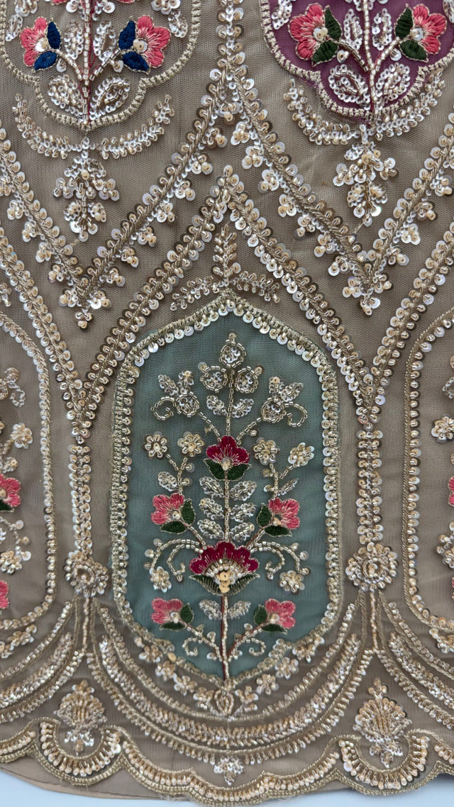Chiku Pure Heavy Net Motif Handwork Zari Sequins Work Bridal Lehenga Choli