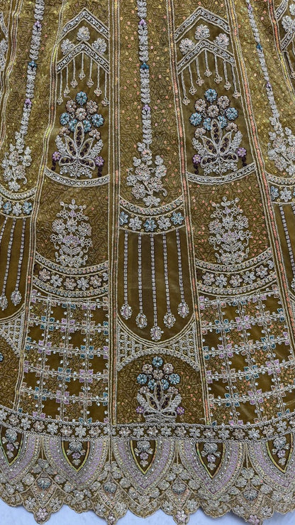 Mustard Pure Soft Heavy Net Fancy Embroidery Work Bridal Lehenga Choli