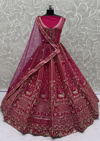 Pink Pure Soft Silk Heavy Embroidery Work Bridal Lehenga 