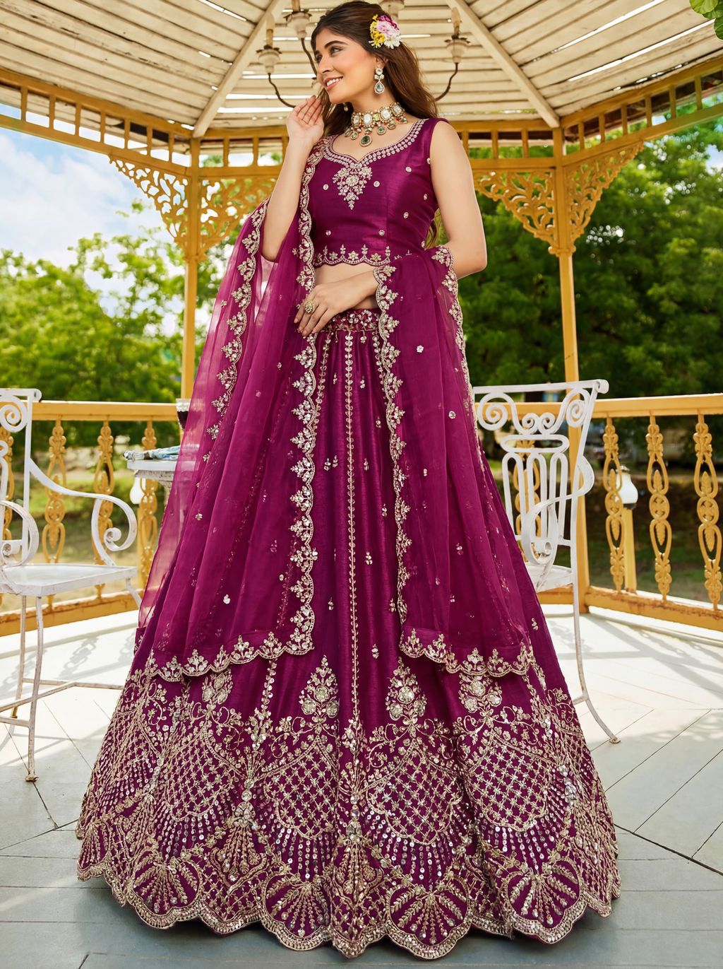 Rani Pink Pure Soft Net Heavy Embroidery Work Bridal Lehenga