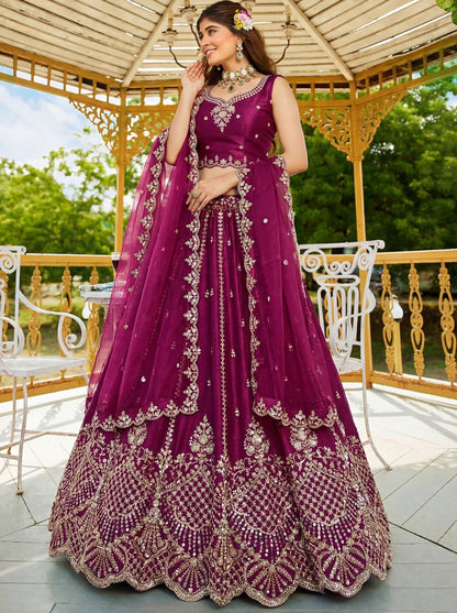 Rani Pink Pure Soft Net Heavy Embroidery Work Bridal Lehenga