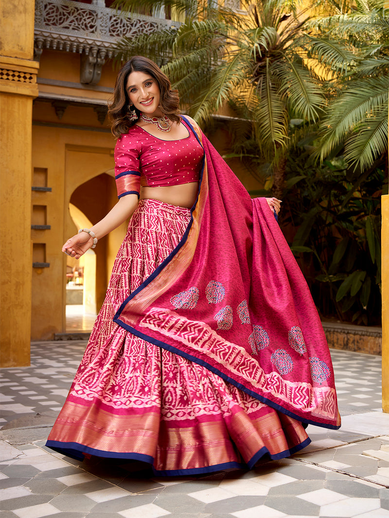 Gajariyo Color Batik Printed Dola Silk Lehenga Choli ##color## Sequins Lehenga with premium fabric and embroidery