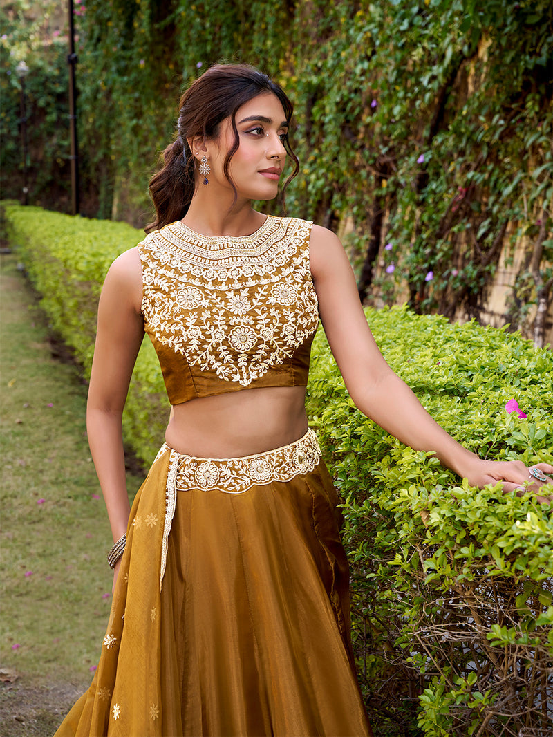 Bronze Color Embroidery Work Chaniya Choli ##color## Sequins Lehenga with premium fabric and embroidery