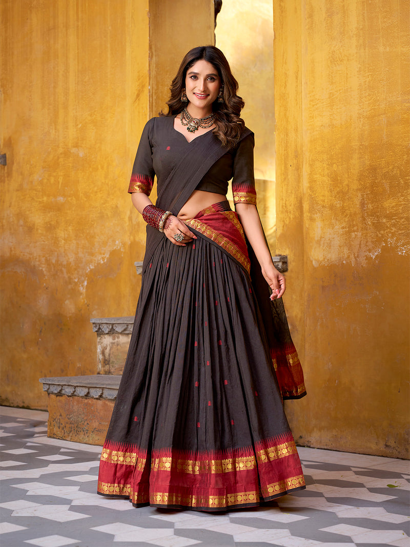 Black Color Zari Weaving Work Chanderi Lehenga Choli ##color## Sequins Lehenga with premium fabric and embroidery