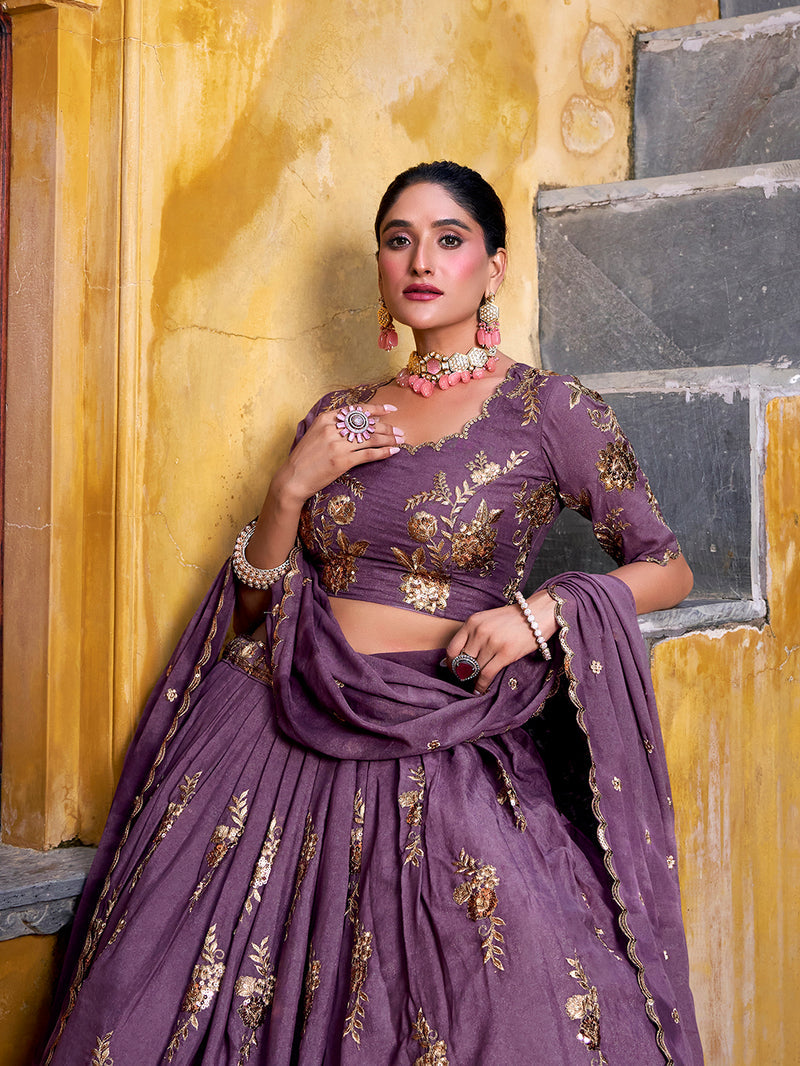 Lavender Color Sequince And Thread Embroidery Work Chocolate Crush Lehenga Choli