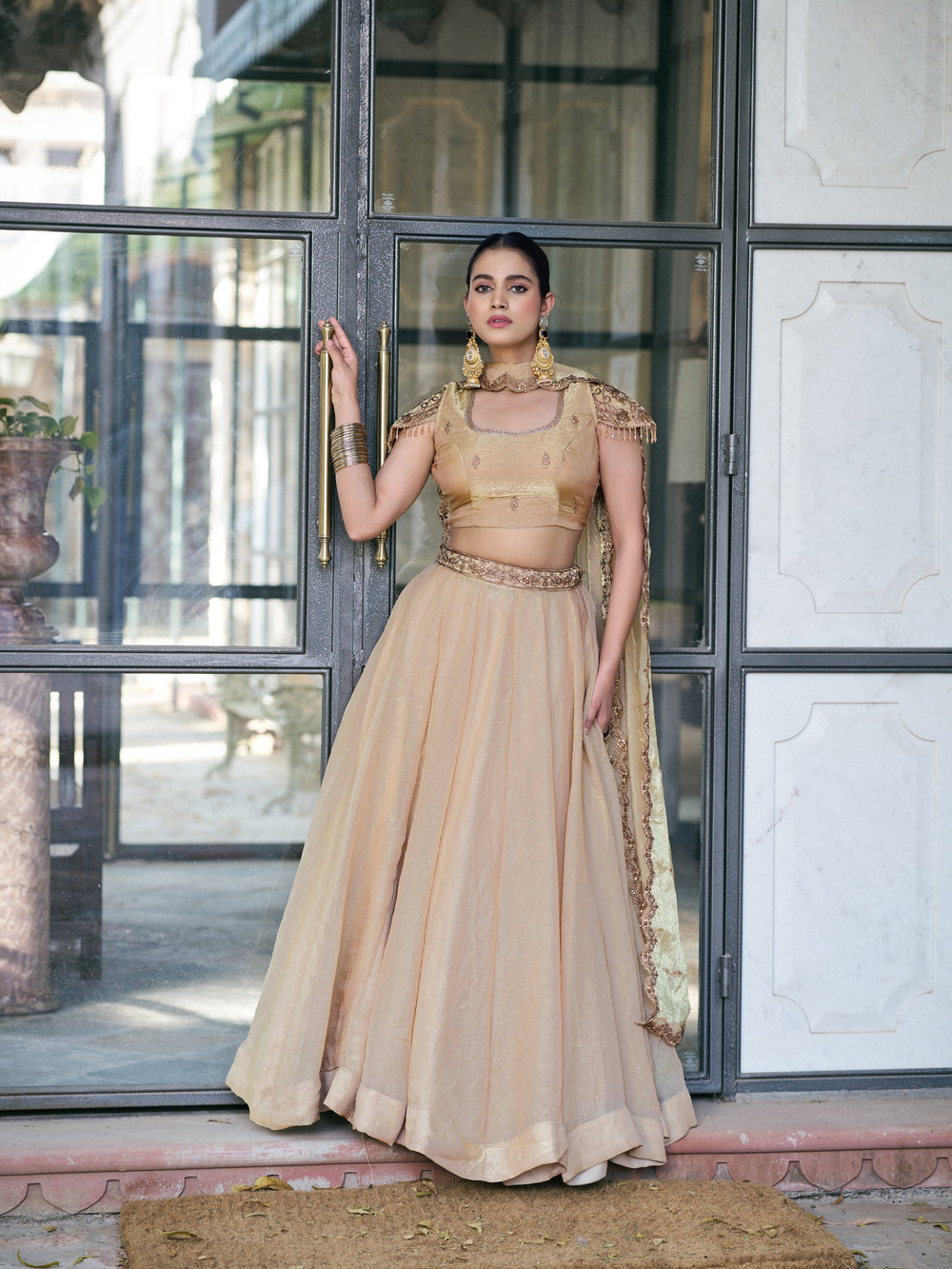 Cream Pure Fendi Silk Sequins &amp; Thread Embroidery Work Lehenga Choli