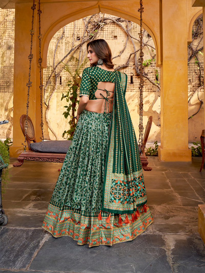 Green Color Tasar Silk Lehenga ##color## Sequins Lehenga with premium fabric and embroidery