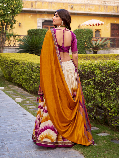 Wine Color Tie And Dye Printed Tasar Silk Lehenga Choli 