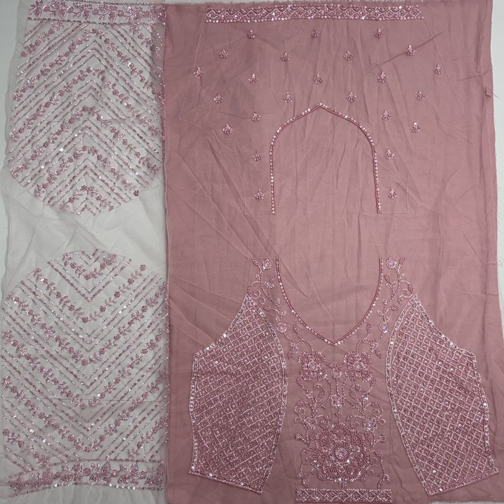 Pink Pure Heavy Net Motif Handwork Zari Sequins Work Bridal Lehenga Choli