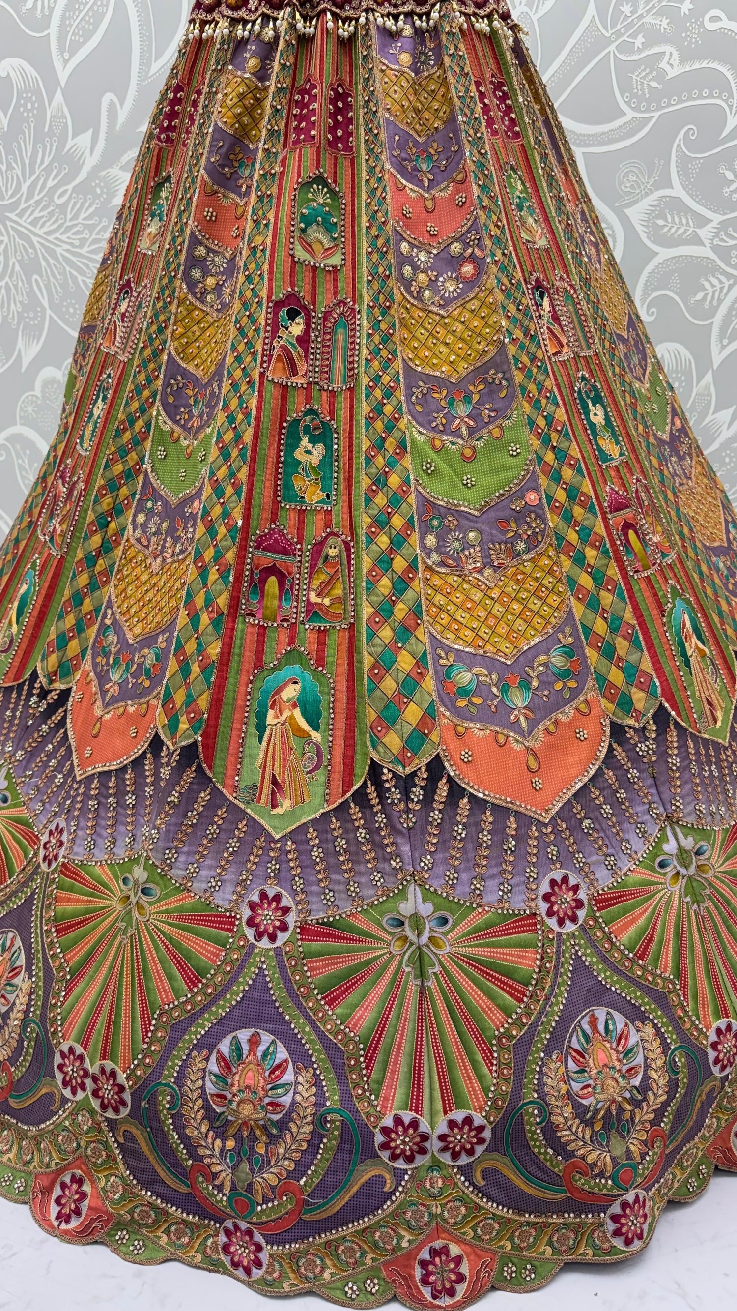 Multi Colour Pure Slub Silk Premium Dori Embroidery Sequins &amp; Diamond Work Bridal Lehenga Choli