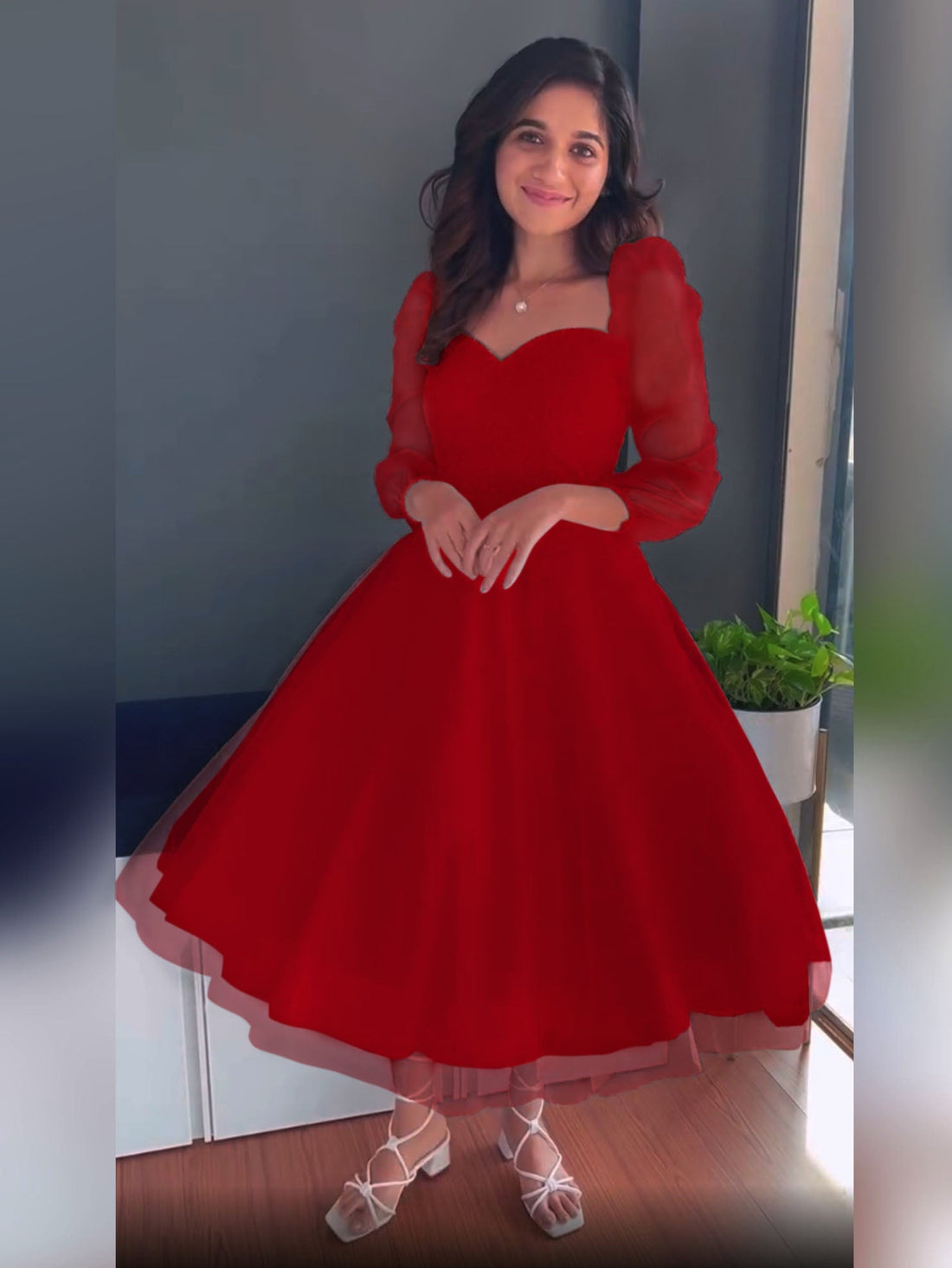 Red Pure Soft Organza Silk Western Dress