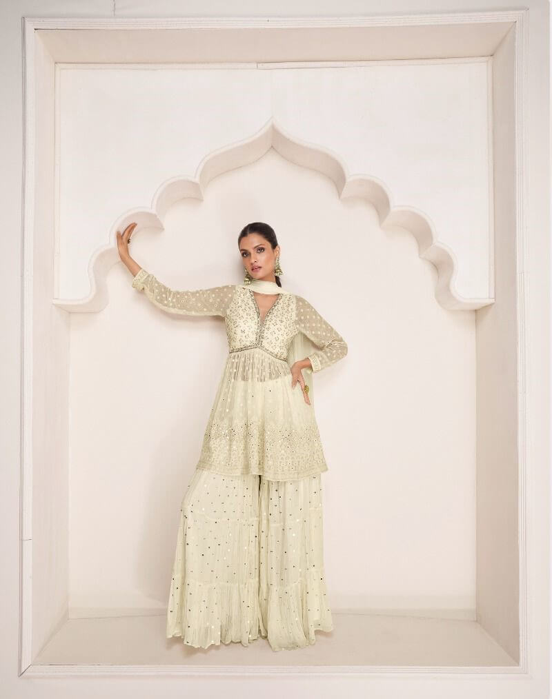 Georgette Wedding Salwar Kameez in White and Off White with Sequence work