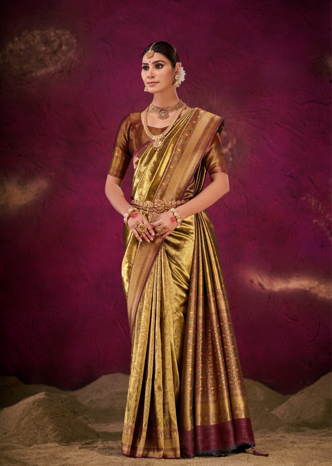 Banarasi Katan Silk Saree with Kanchi Patti Weaving Border 
