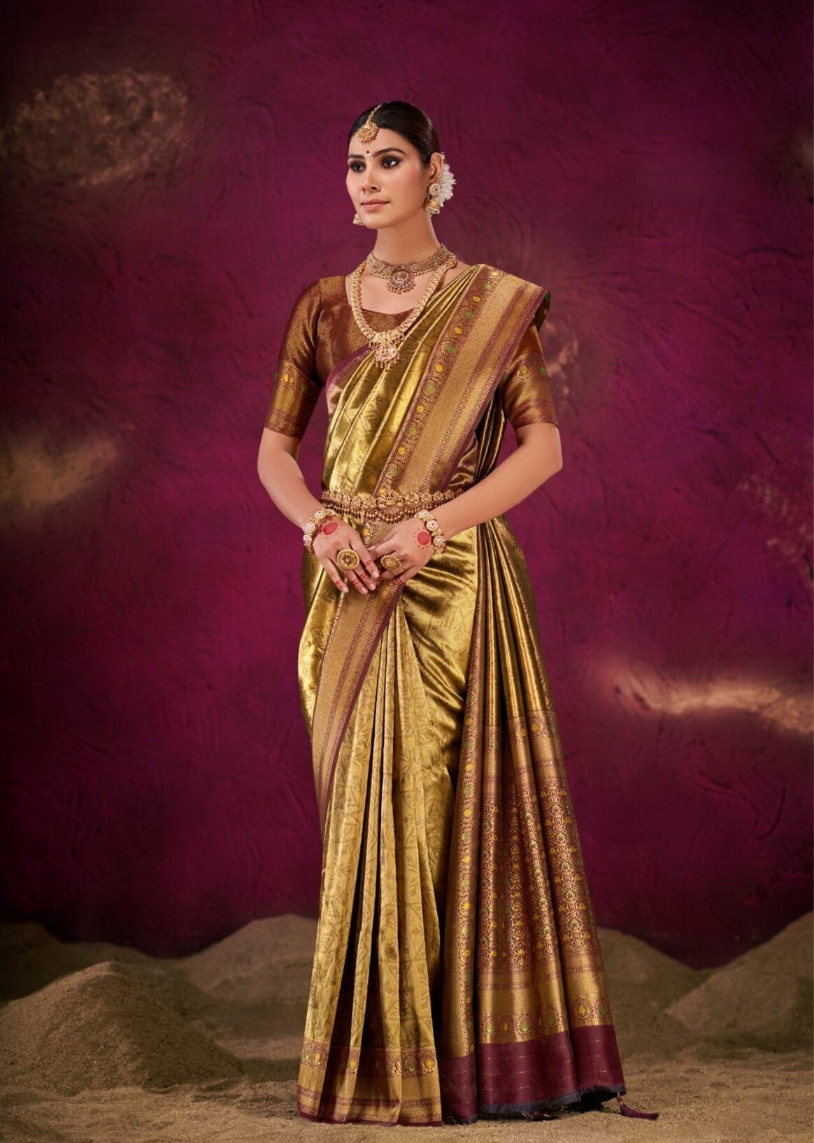 Banarasi Katan Silk Saree with Kanchi Patti Weaving Border ##color## Banarasi Silk Saree with premium fabric and embroidery